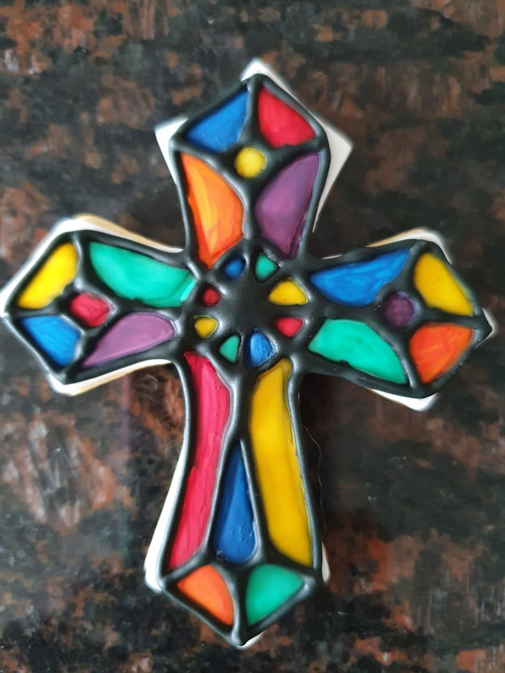 Stained Glass Cross Embossed, Royal Icing & Painted Cookie
